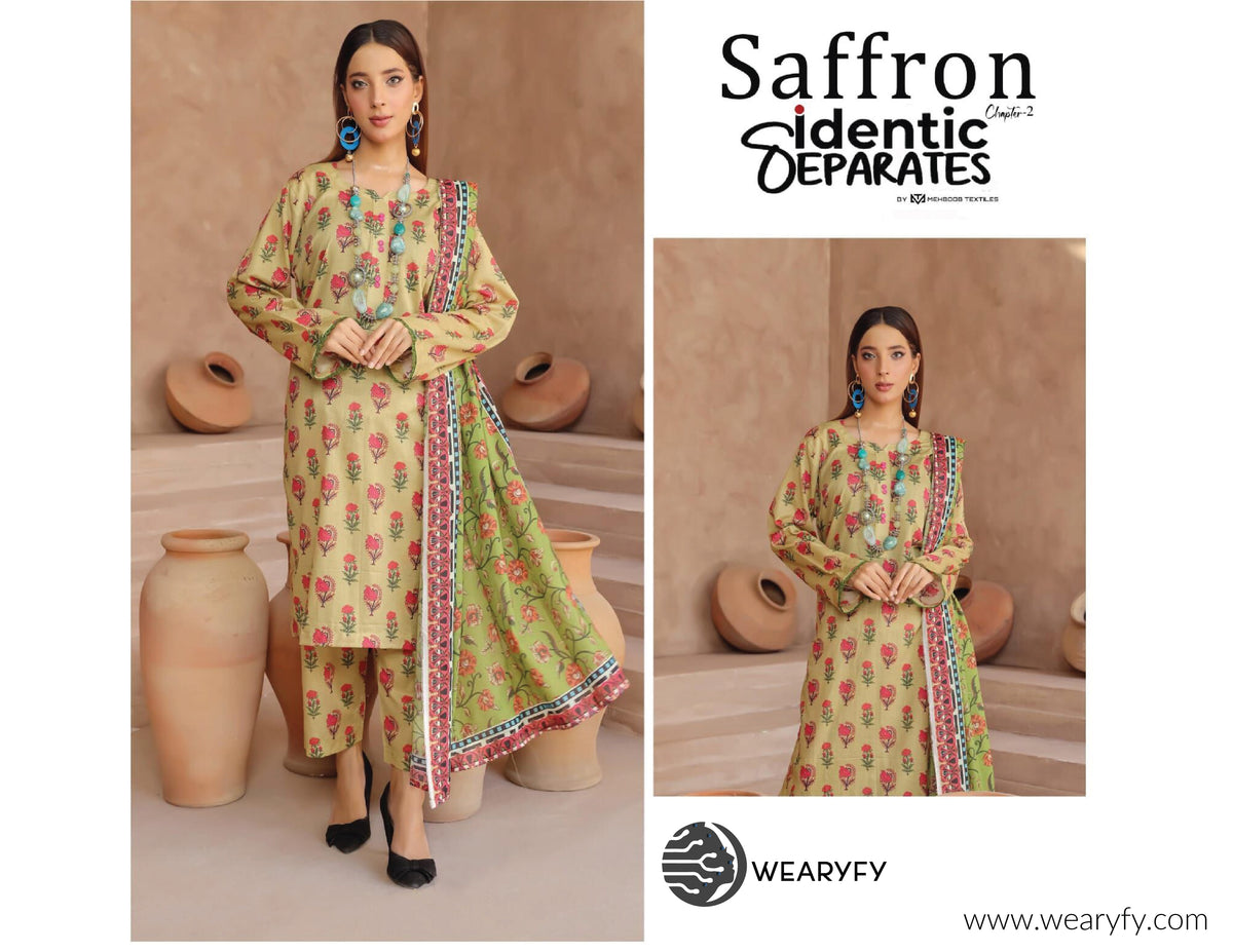 Sunset Blaze – 3 Piece Bold Lawn Suit (Unstitched) Saffron