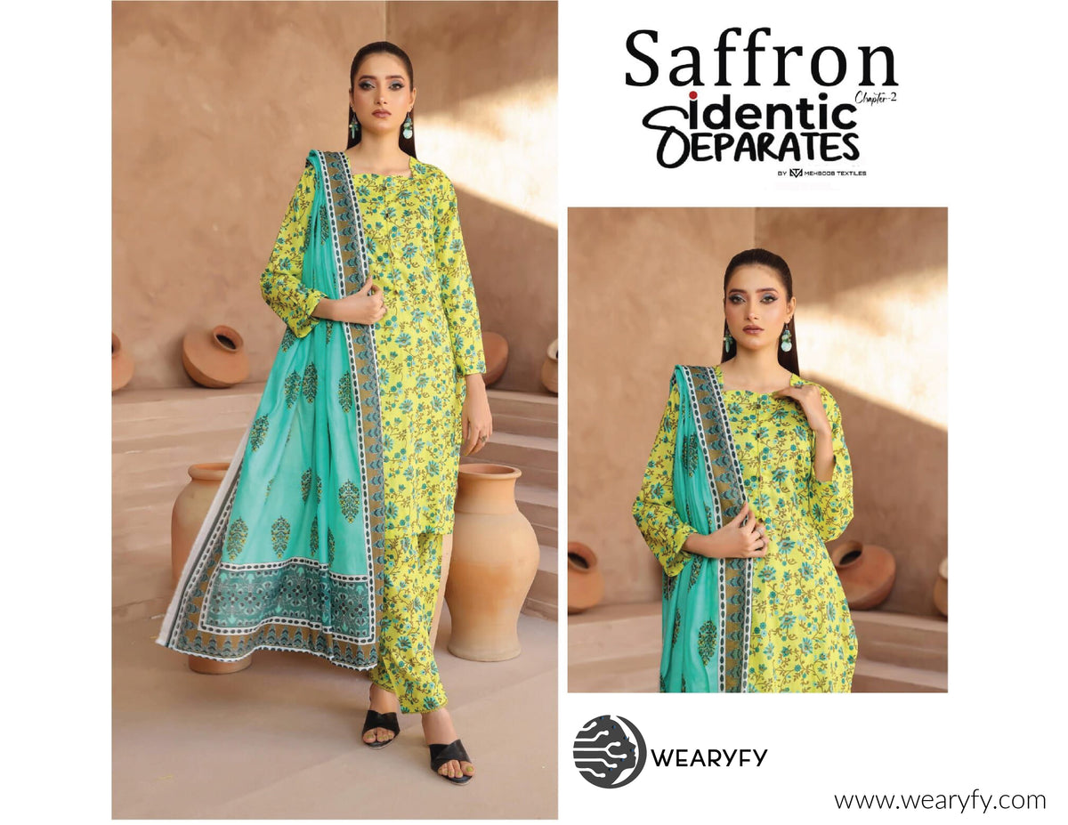 Rustic Flame – 3 Piece Earthy Lawn Suit (Unstitched) Saffron